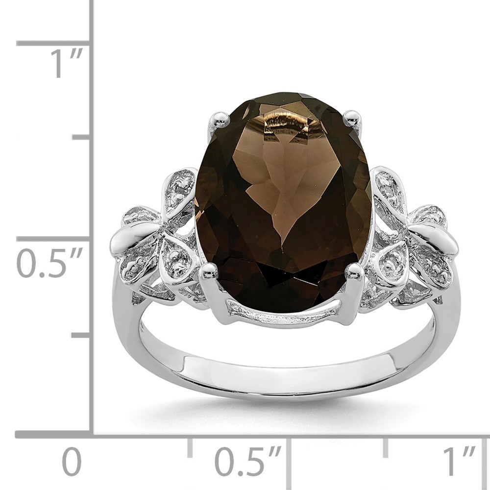Jewelryweb Sterling Silver Rhodium Smokey Quartz and Diamond Ring - Size 7