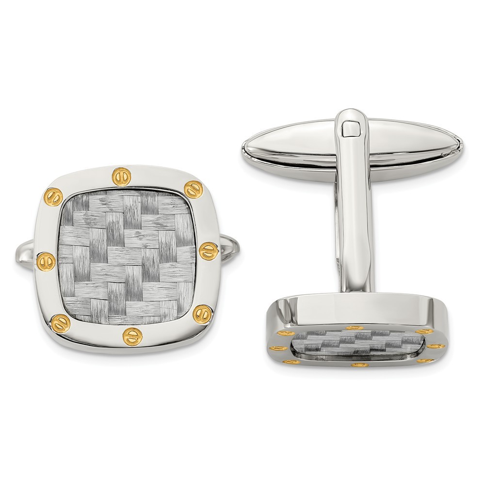 Jewelryweb Stainless Steel Polished and Carbon Fiber With IPG Cuff Links