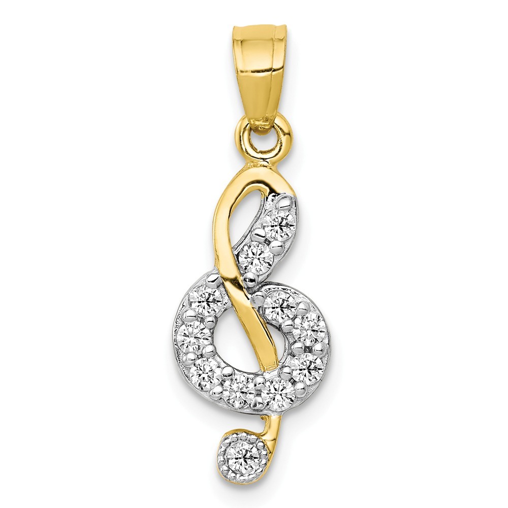 Jewelryweb 10k Yellow Gold Cubic Zirconia Treble Clef Charm