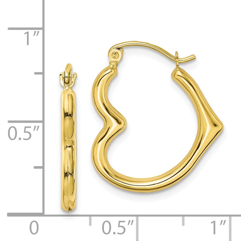 Jewelryweb 10k Yellow Gold Hollow Heart Shape Hollow Hoop Earrings - Measures 22x19mm Wide 3mm Thick