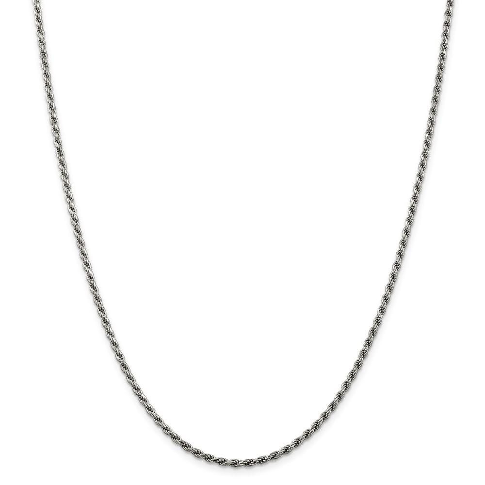 Jewelryweb Sterling Silver Rhodium Plated 2.25mm Sparkle-Cut Rope Chain Necklace - 20 Inch