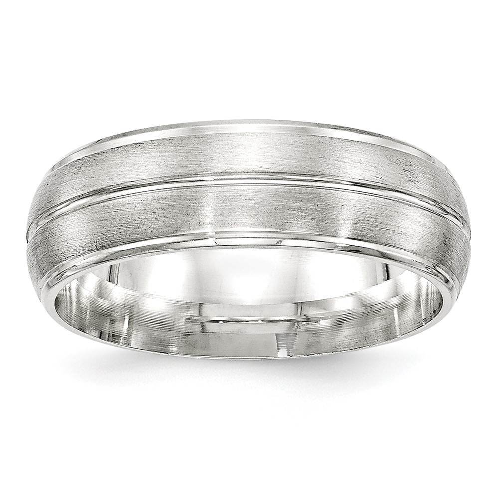 Jewelryweb Sterling Silver 7mm Brushed Fancy Band Ring Size 13.5