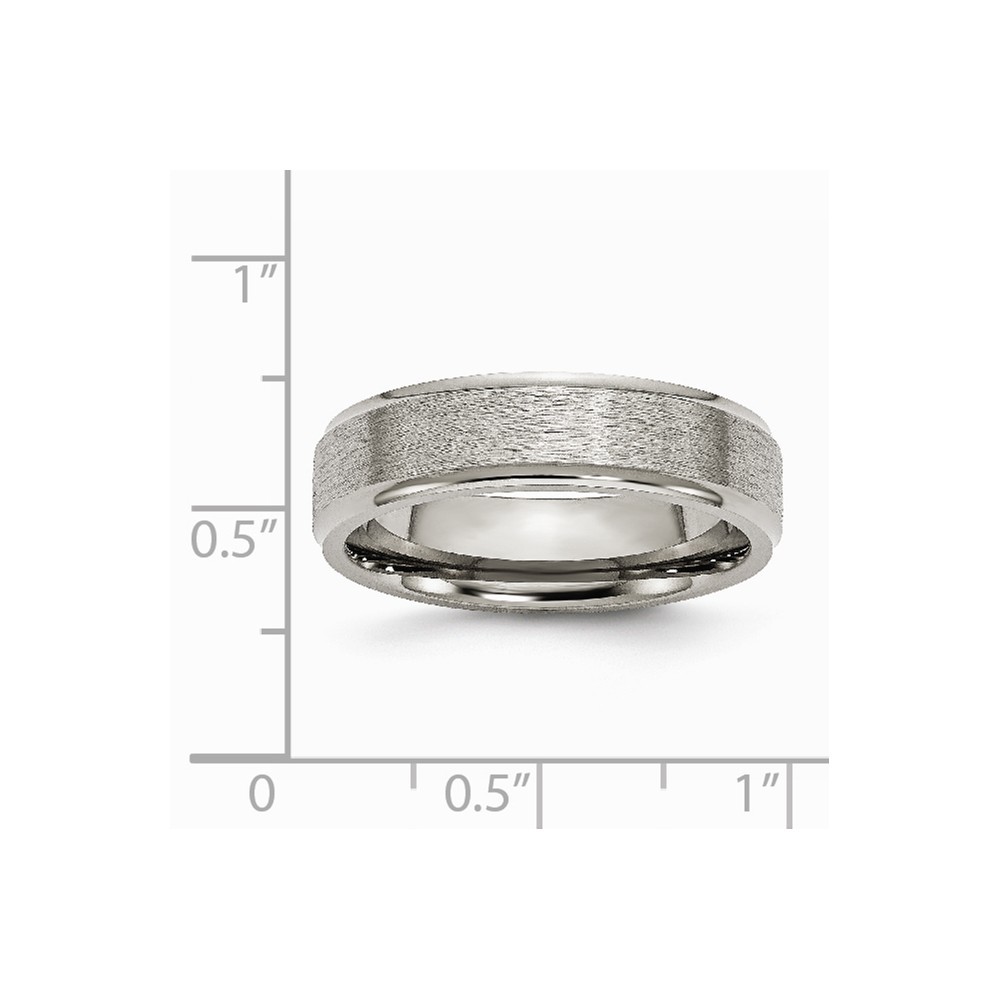 Jewelryweb Titanium Ridged Edge 6mm Satin Polished Band Ring Size 11.5