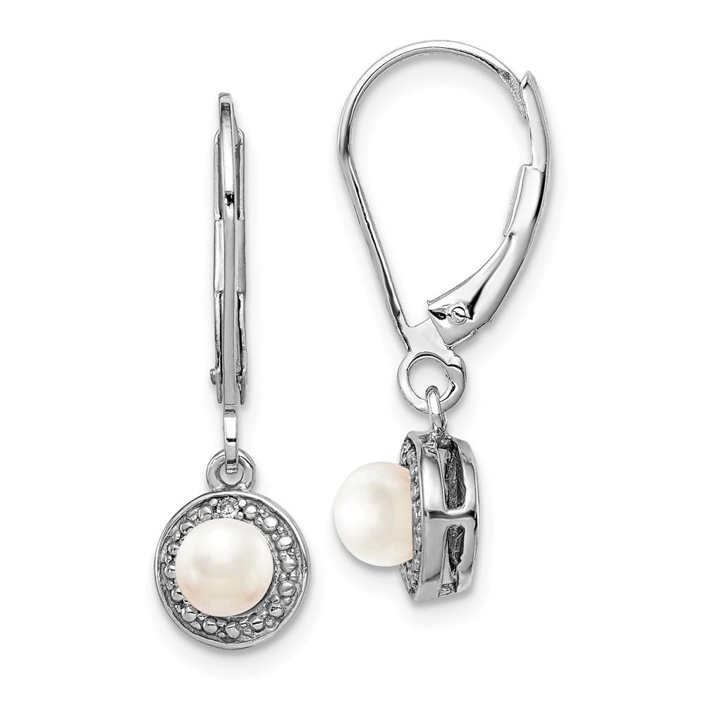 Jewelryweb Sterling Silver Diamond and Freshwater Cultured Pearl Earrings - Measures 26x7mm Wide