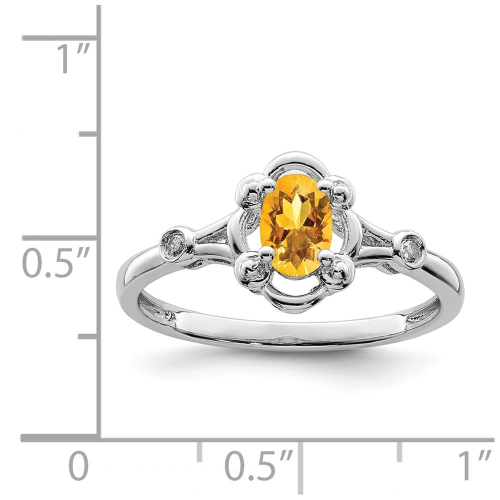 Jewelryweb Sterling Silver Citrine and Diamond Ring - Size 10