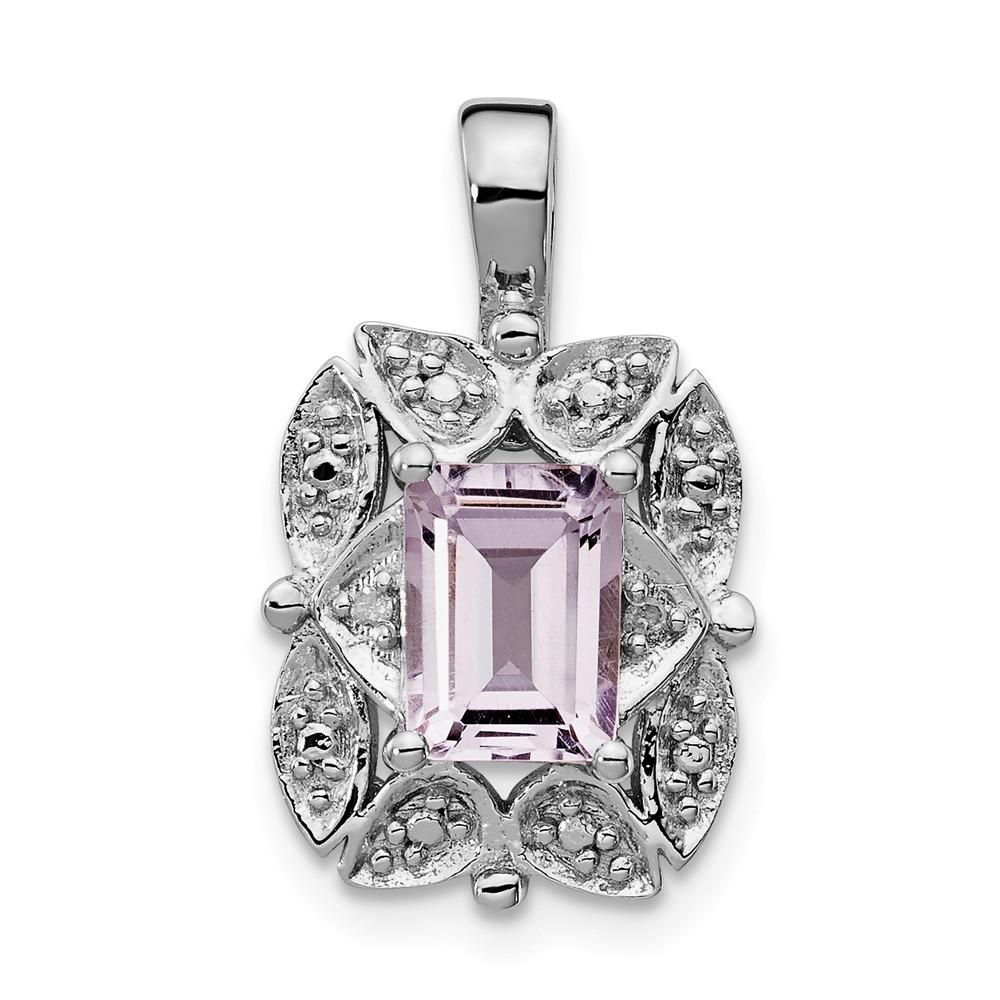 Jewelryweb Sterling Silver Diamond and Pink Amethyst Pendant
