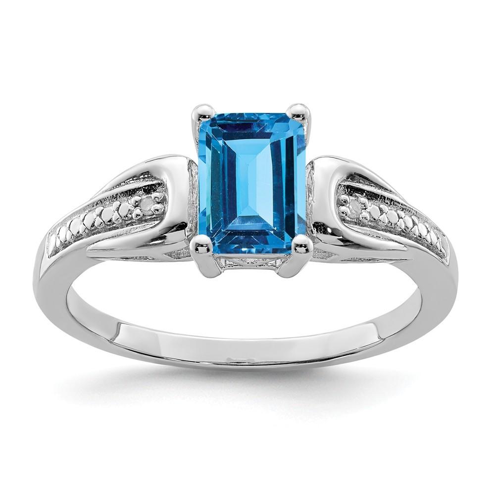 Jewelryweb Sterling Silver Diamond and Light Blue Topaz Ring - Size 9