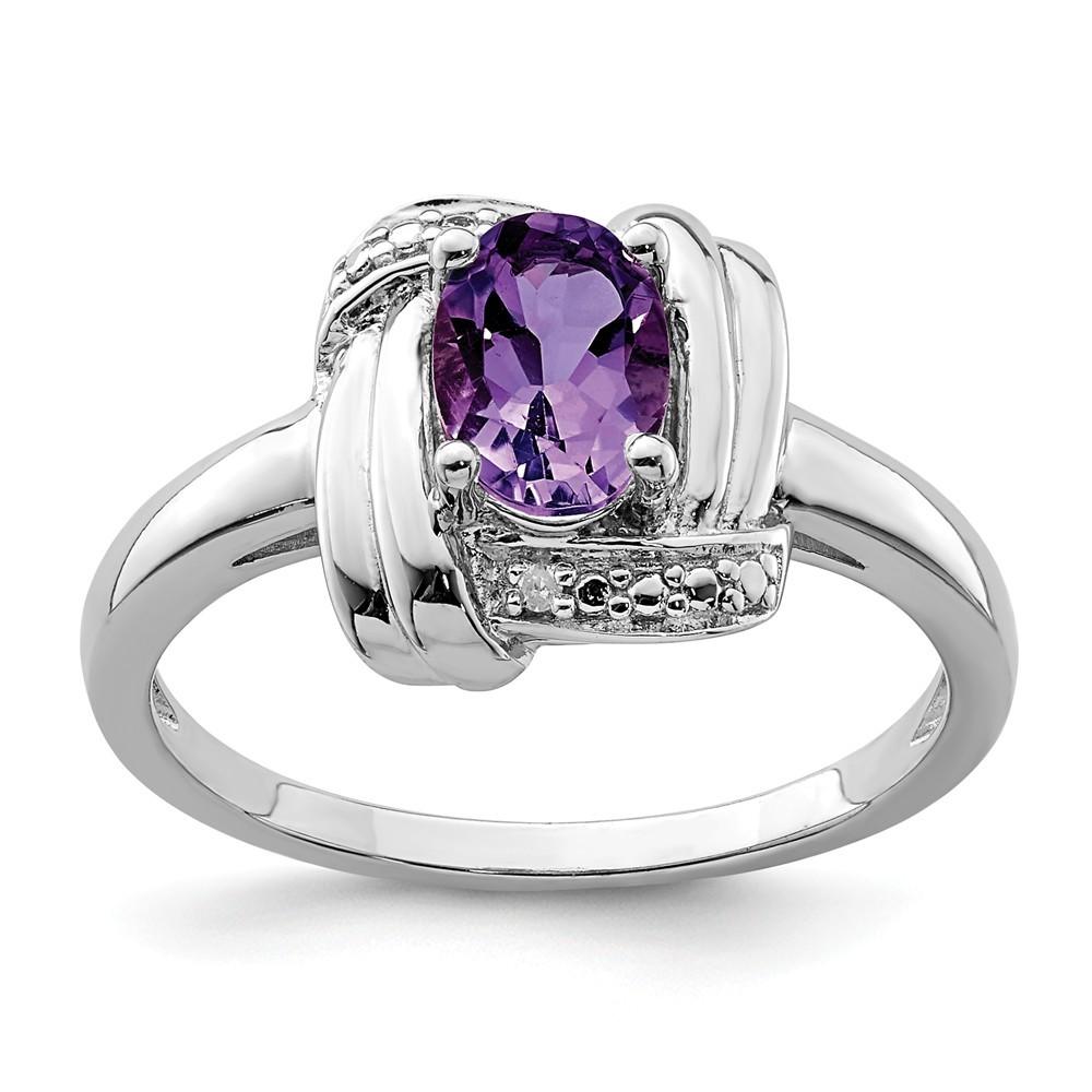 Jewelryweb Sterling Silver Diamond and Amethyst Ring - Size 9