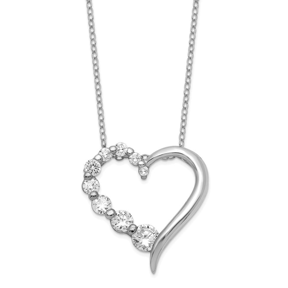 Jewelryweb Sterling Silver Cubic Zirconia Heart Journey Necklace - 18 Inch - Spring Ring