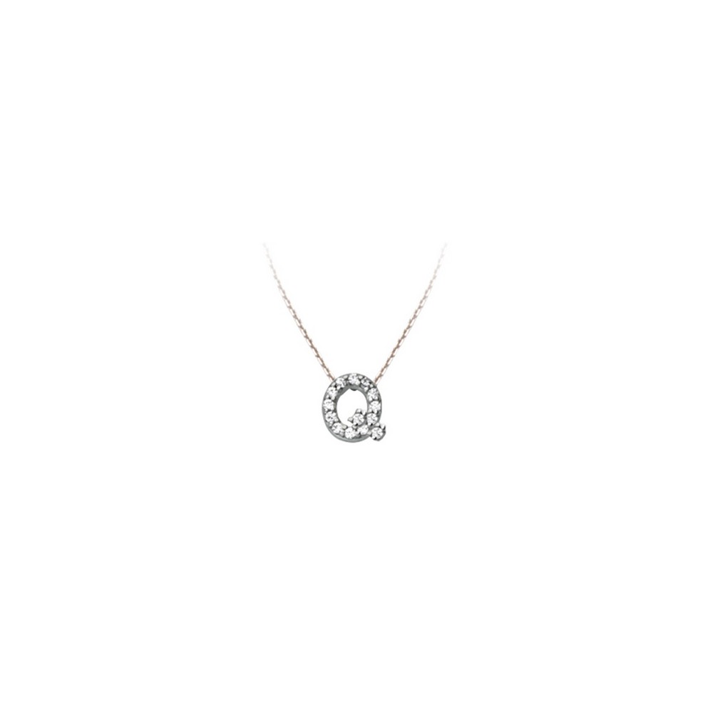 Jewelryweb Sterling Silver Cubic Zirconia Mini Initial Q Necklace 16-18 Inch Sparkle-Cut Cable Chain - 18 Inch