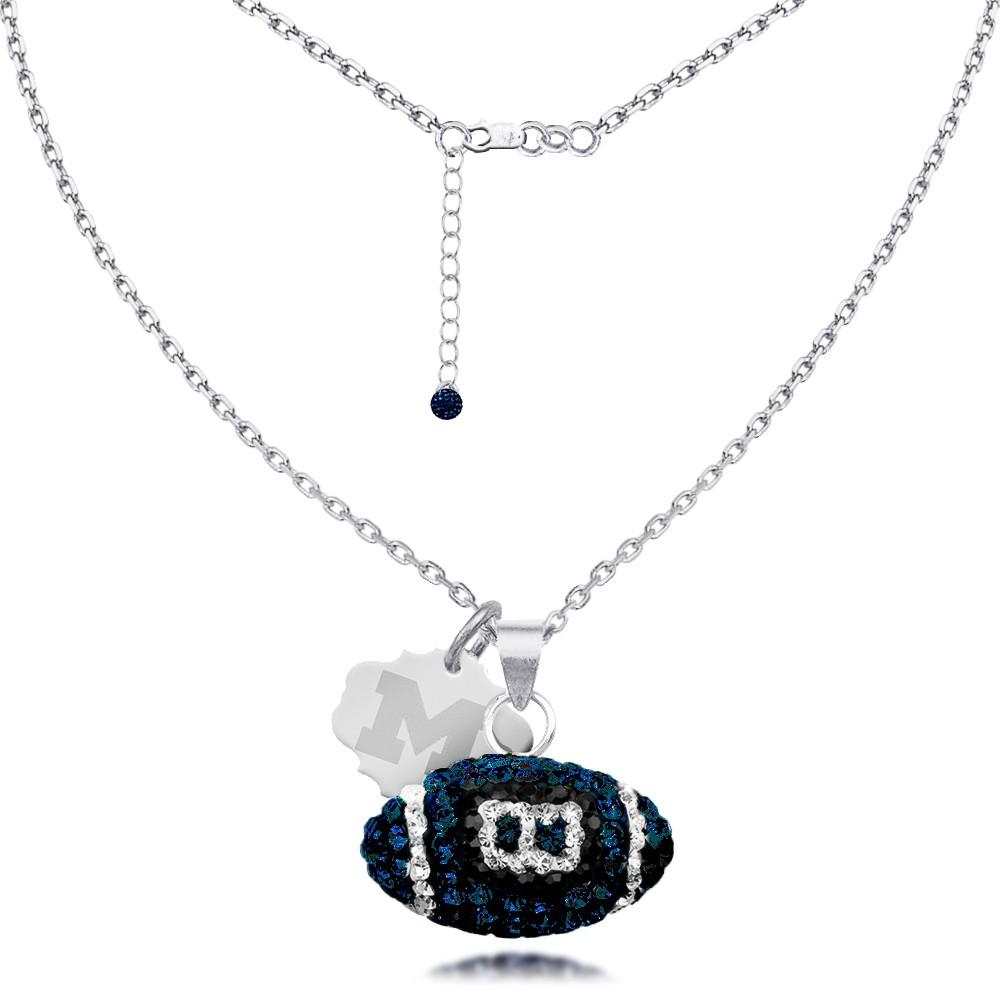 Jewelryweb Sterling Silver Rhodium Plated Spirit Football Necklace University Of Michigan - 18 Inch