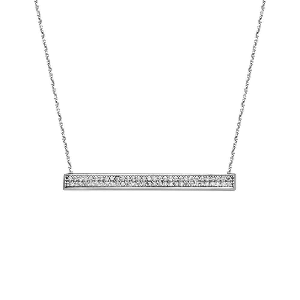 Jewelryweb Sterling Silver Rhodium Plated 1.5 Inch Cubic Zirconia Bar Adjustable Necklace - 18 Inch