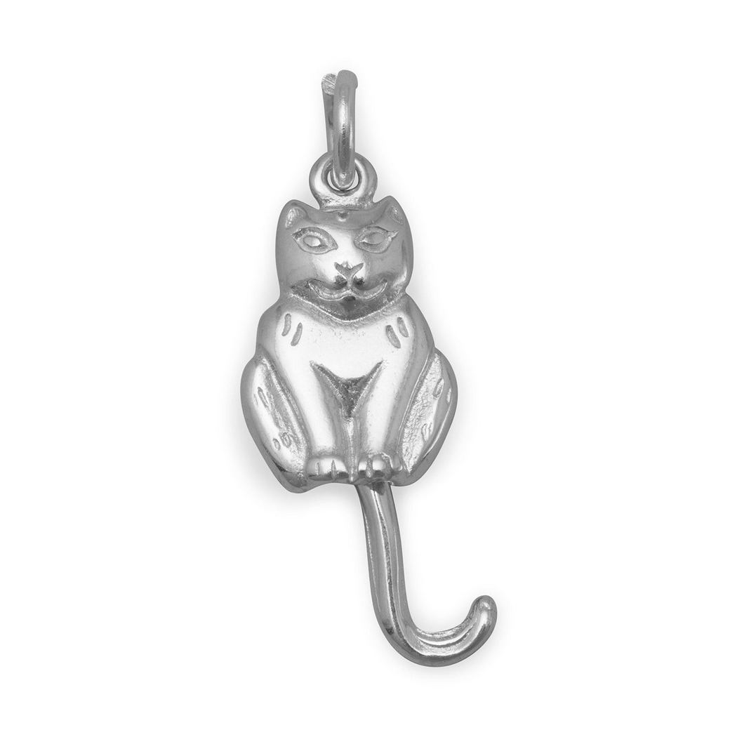Jewelryweb Sterling Silver Cat With Movable Tail Charm Measures 15x9mm
