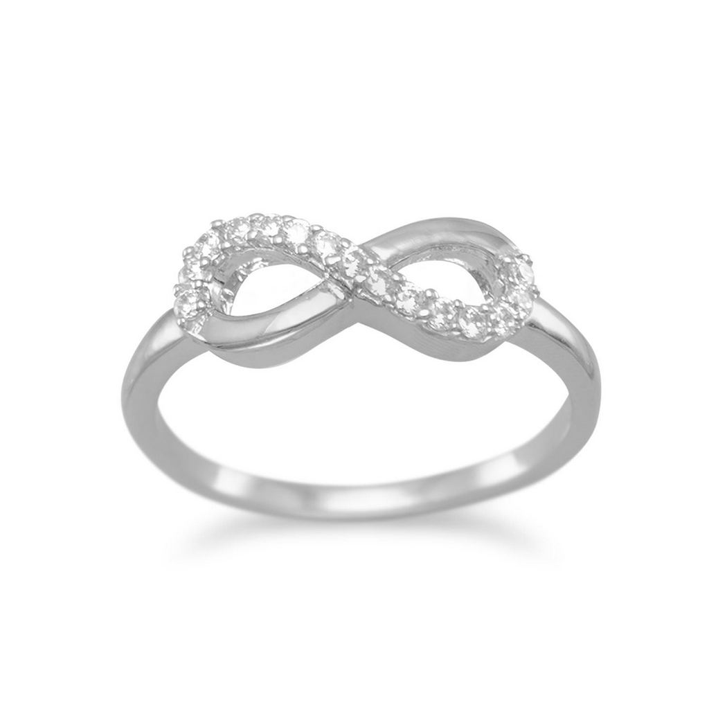 Jewelryweb Pretty Rhod. P. St. Silver Infinity Ring CZs Infinity Area Measures 5.5mm X 14.5mm Czs 1mm - Size 10