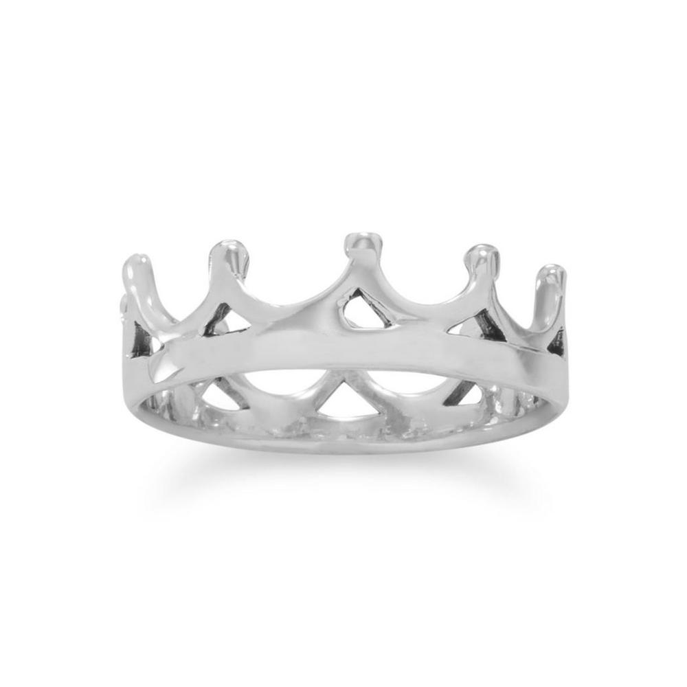 Jewelryweb Polished Sterling Silver Crown Ring 6.3mm Wide - Size 8