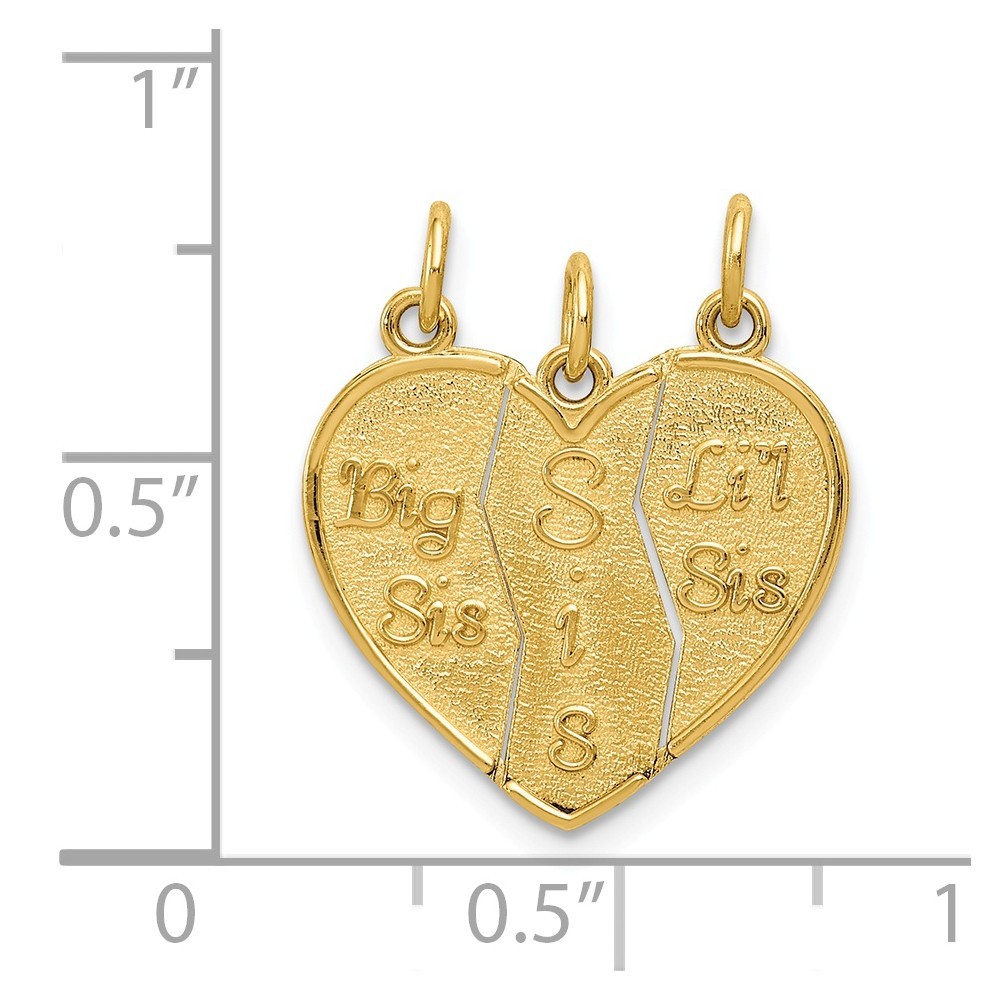 Jewelryweb 14k Yellow Gold 3 Piece Break-Apart Big Sis Sis and Lil Sis Charm - Measures 22.5x17.8mm