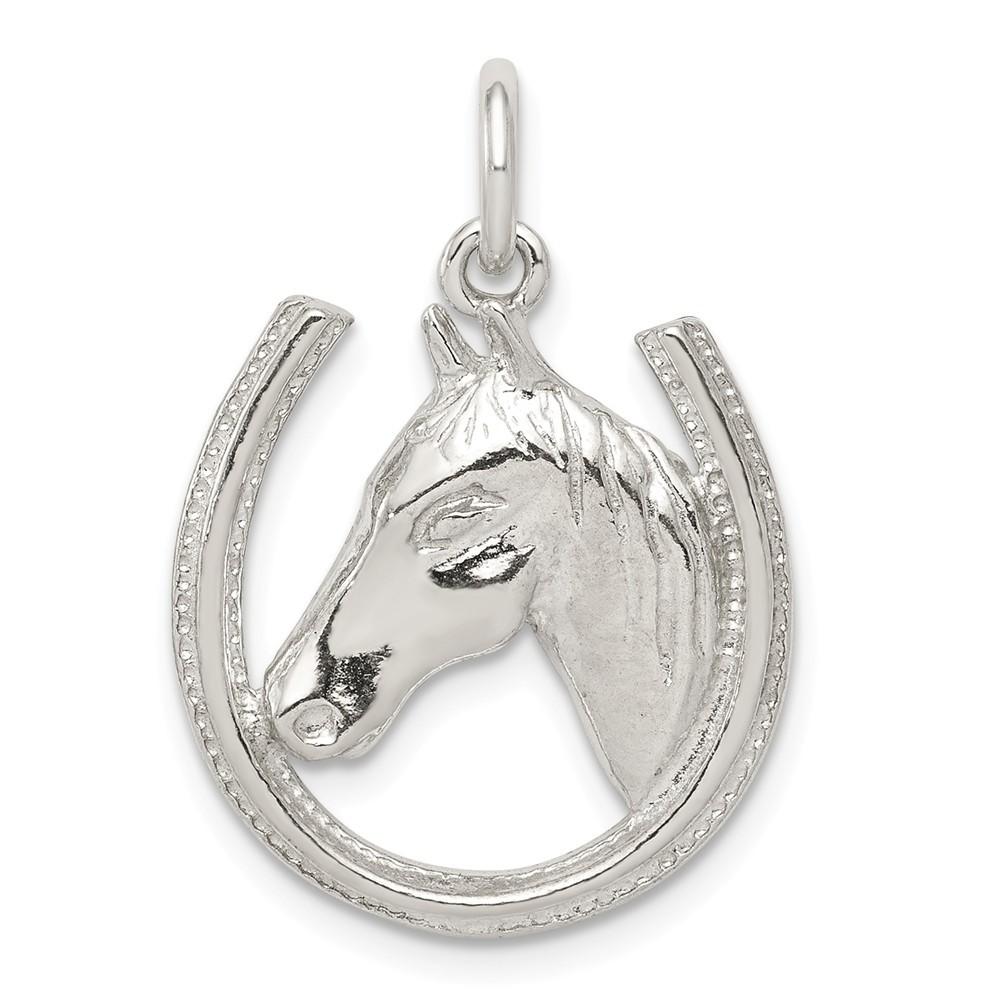 Jewelryweb Sterling Silver Horseshoe With Horse Head Pendant