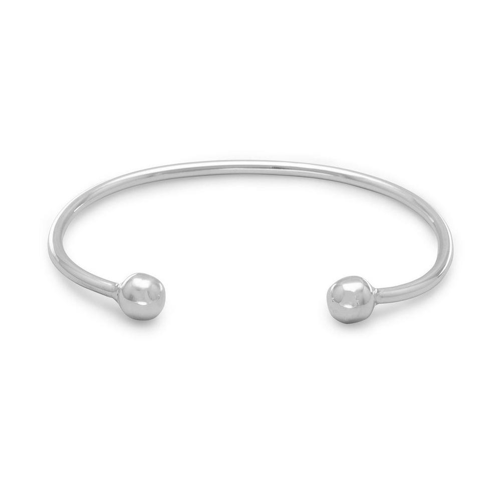 Jewelryweb Sterling Silver 2mm Mens Cuff Bracelet With 8.5mm Ball Ends