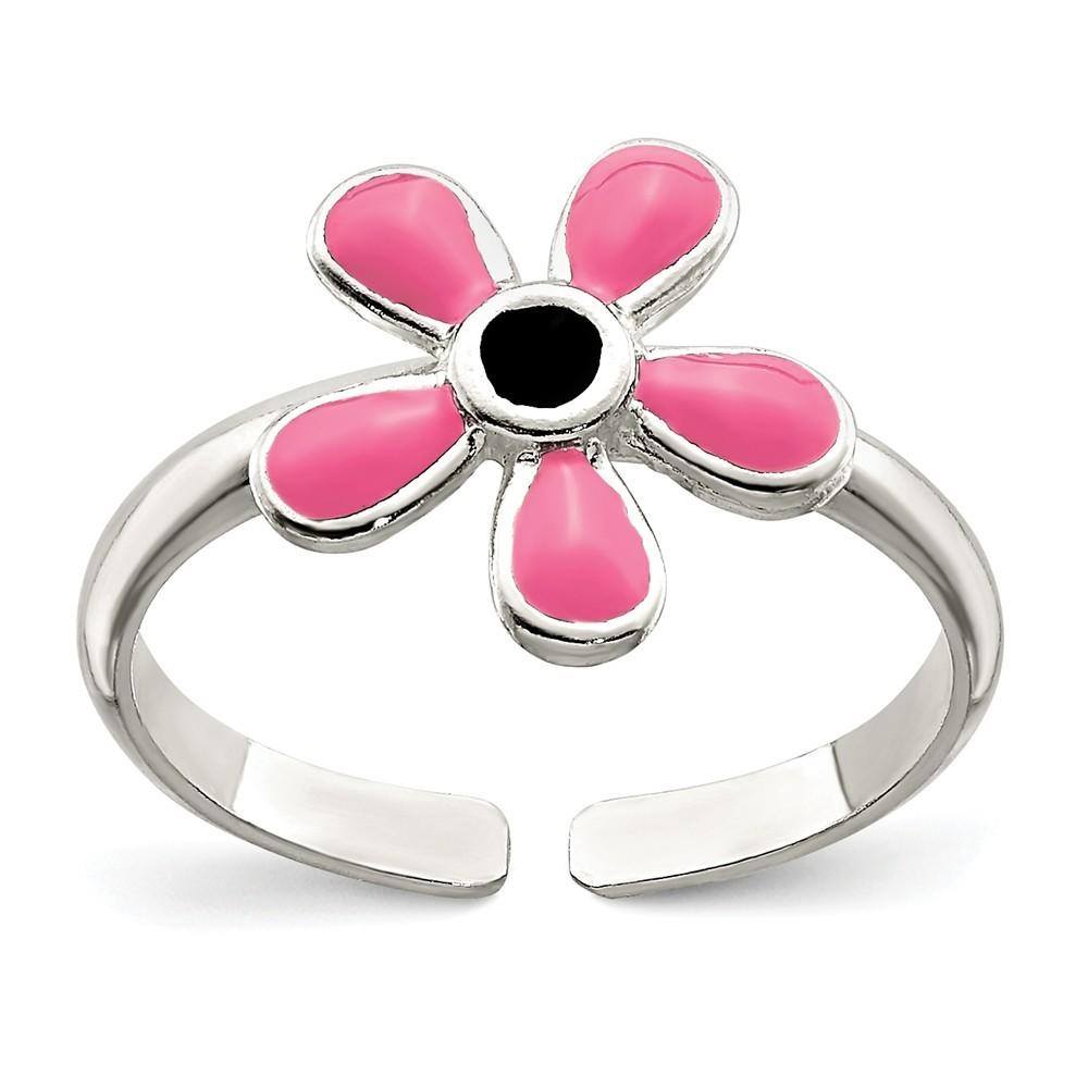 Jewelryweb Sterling Silver Pink Enameled Floral Toe Ring