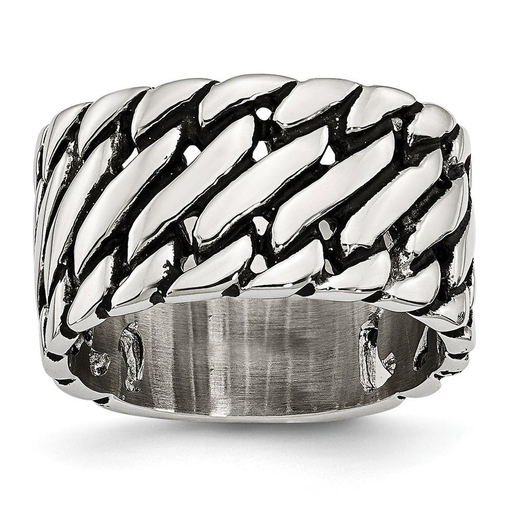 Jewelryweb Stainless Steel Polished Tread Design Ring - Size 10
