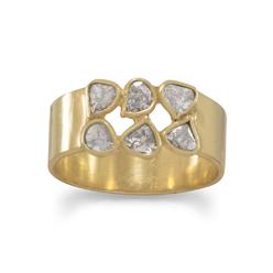 Jewelryweb Gold-Flashed Ster. Silver 6.5mm Band Ring Polki Diamonds Six 3mm Cut Polki Diamond .50 Ctw - Size 8