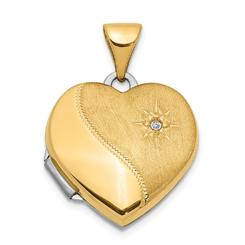 Jewelryweb 14k Two-Tone Gold 15mm Diamond Heart Locket