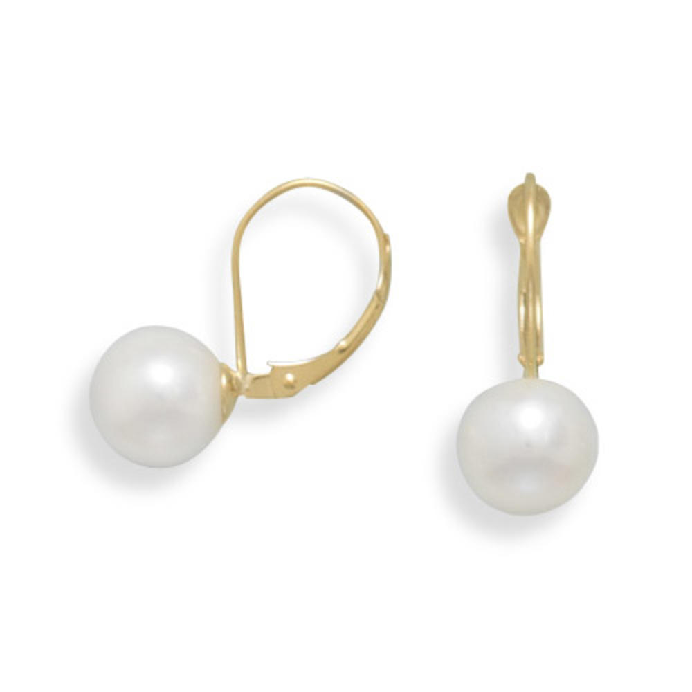 Jewelryweb 8.5-9mm Freshwater Cultured Pearl Earrings With Yellow Gold Lever Cup