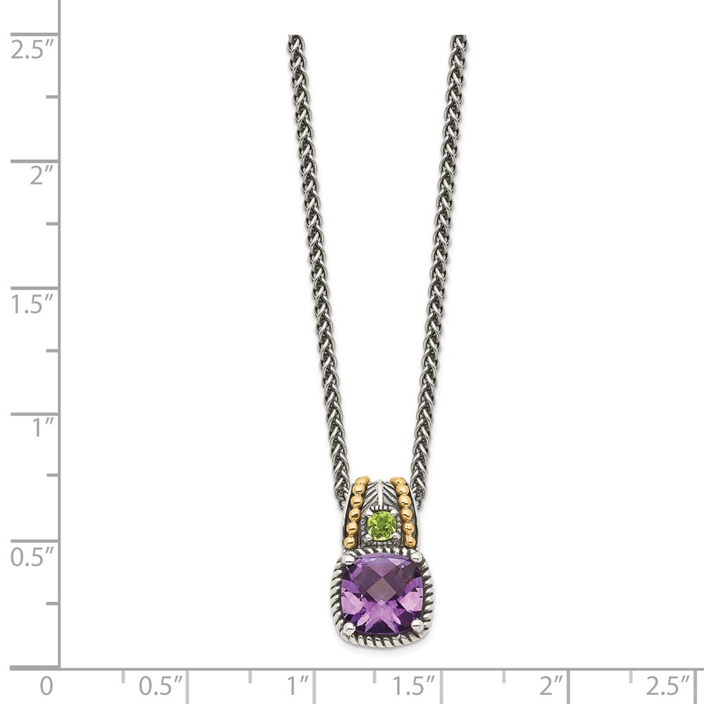 Jewelryweb Sterling Silver With 14k 1.85Amethyst and .21Peridot 18inch Necklace - Measures 9mm Wide