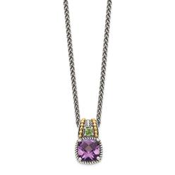 Jewelryweb Sterling Silver With 14k 1.85Amethyst and .21Peridot 18inch Necklace