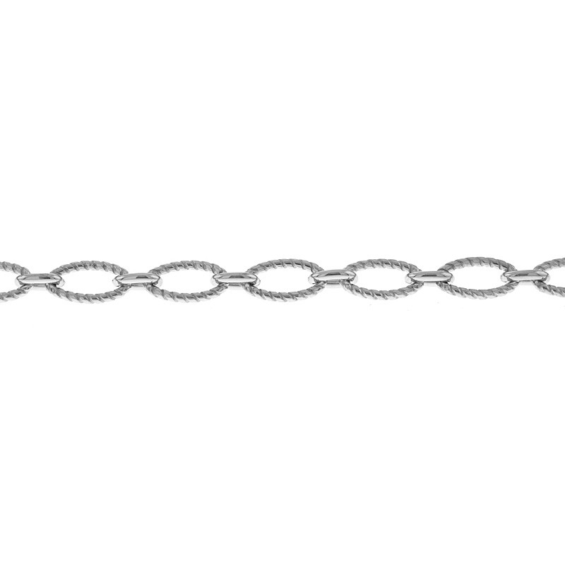 Jewelryweb Sterling Silver Twisted Links 7.5mm White Oval Rhodium Plated Bracelet - 8 Inch