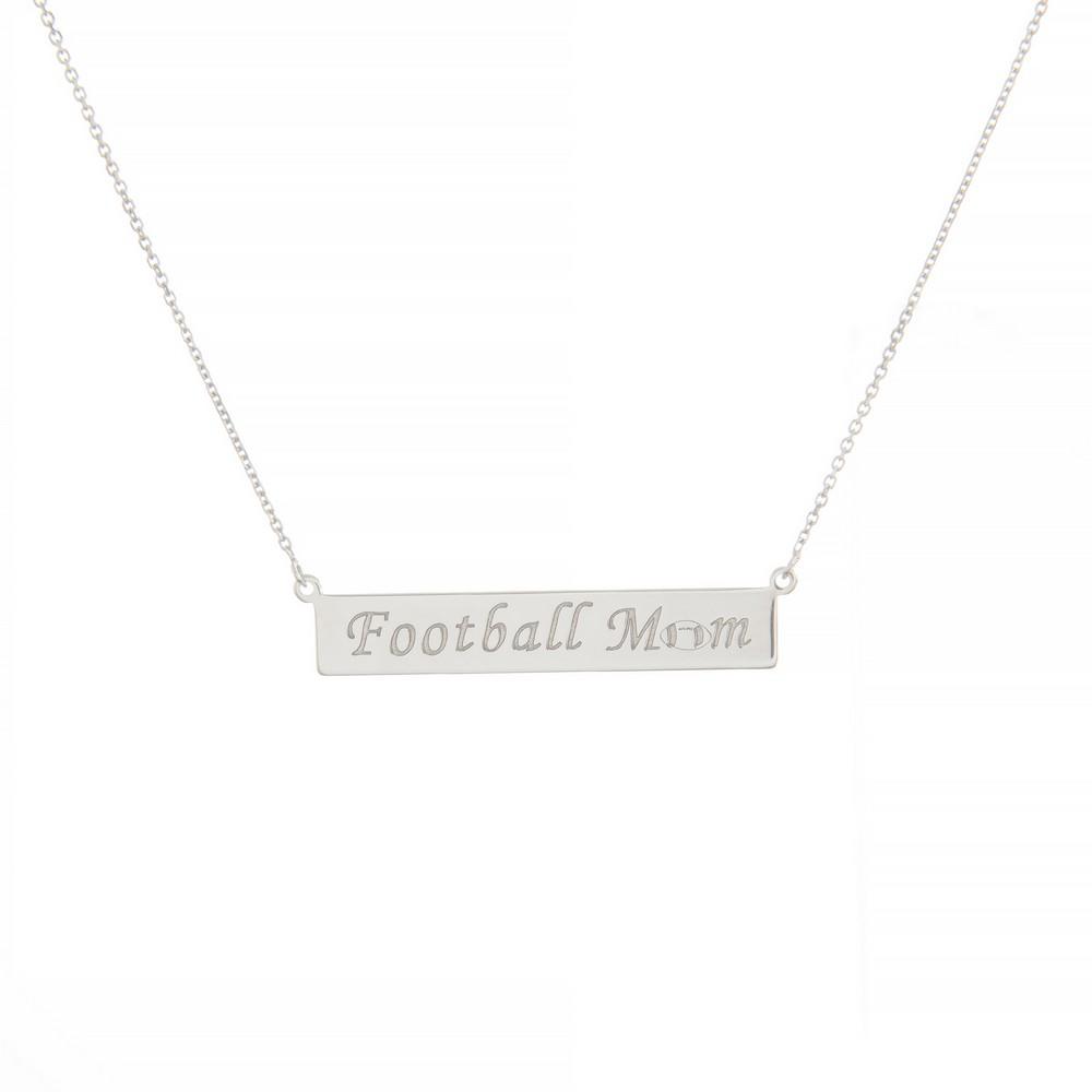 Jewelryweb Sterling Silver Rhodium Plated Football Mom Bar Necklace - 18 Inch