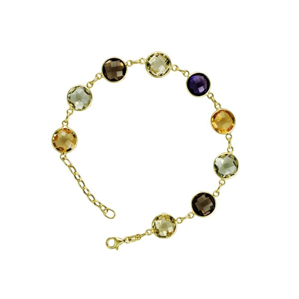 Jewelryweb 14k Yellow Gold Multi-color Stones Citrine Lemon Quartz Smoke Quartz Bracelet
