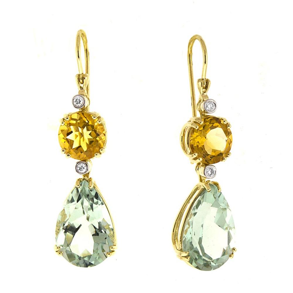 Jewelryweb 14k Yellow Gold Earrings Citine Grn Amethyst Lemon Topaz Amrthyst Gemstones Citrine .08 Dwt Diamond