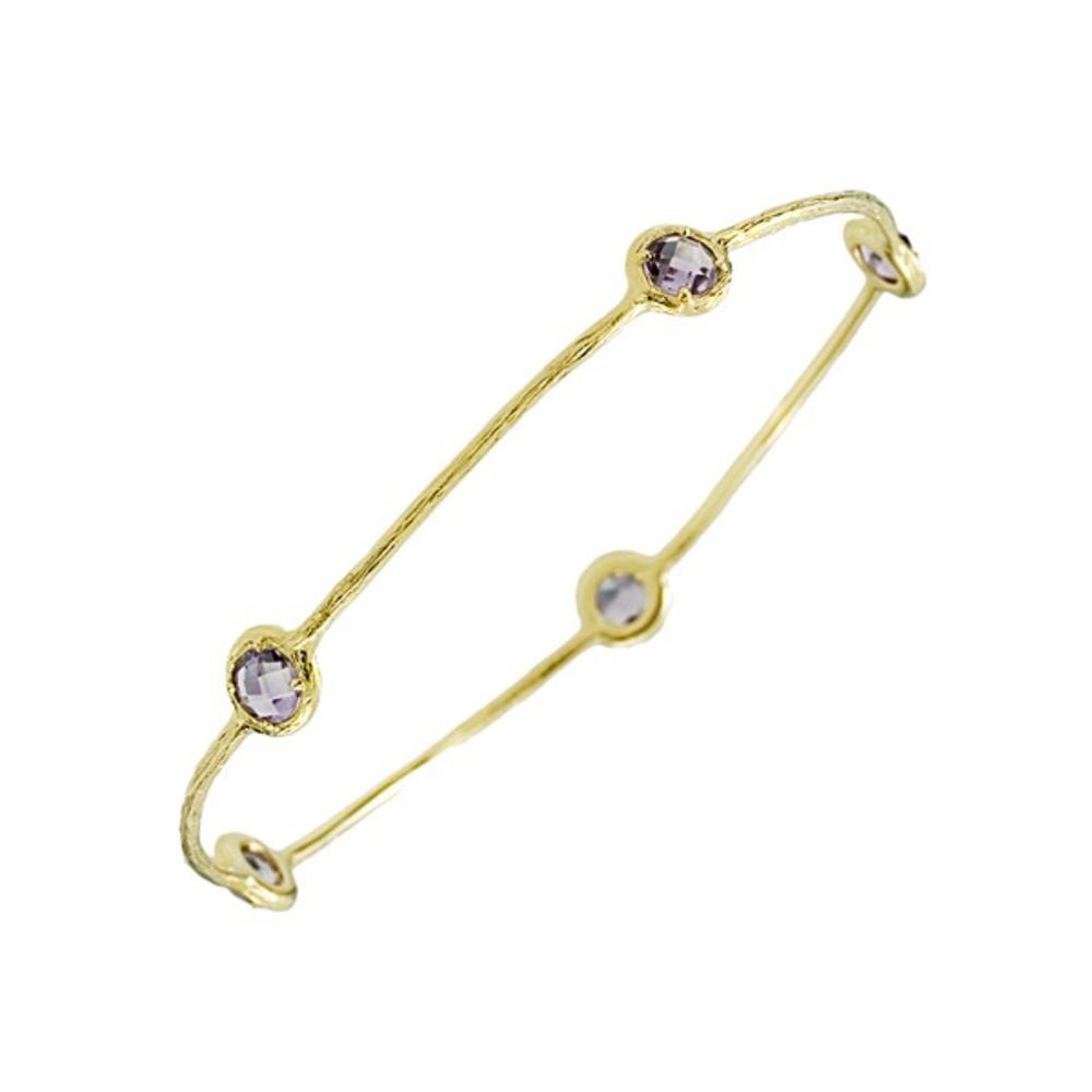 Jewelryweb 14k Yellow Gold Slip-on With Amethyst Bangle Bracelet