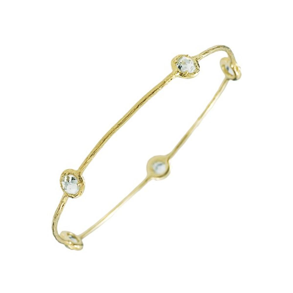 Jewelryweb 14k Yellow Gold Slip-on With Blue Topaz Bangle Bracelet