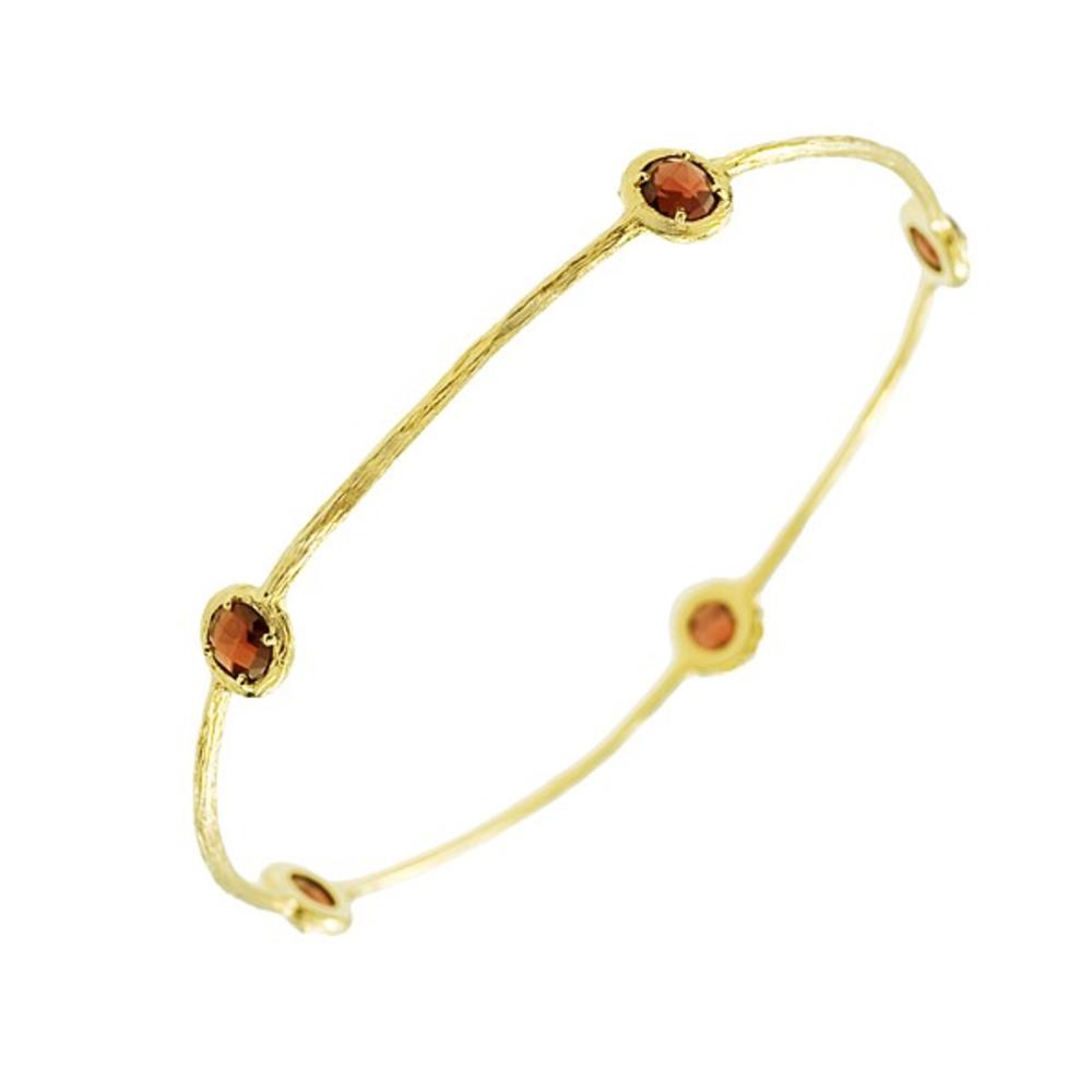 Jewelryweb 14k Yellow Gold Slip-on With Garnet Bangle Bracelet