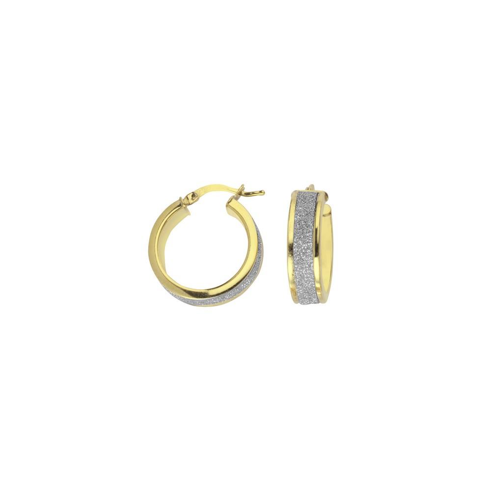 Jewelryweb Sterling Silver Yellow and Rhodium Plated Sparkle 6mmx20mm Hoop Earrings