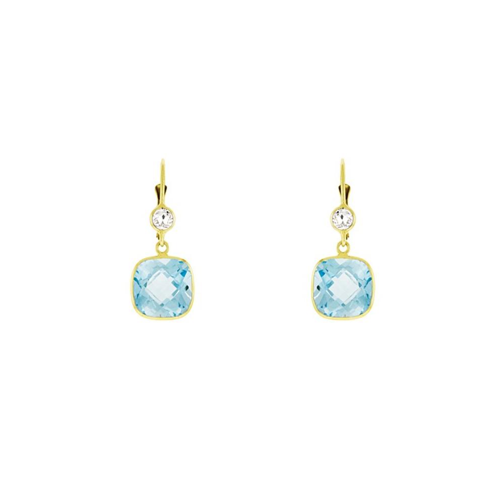 Jewelryweb 14k Yellow Gold Earrings Blue Topaz Drop Gemstones White
