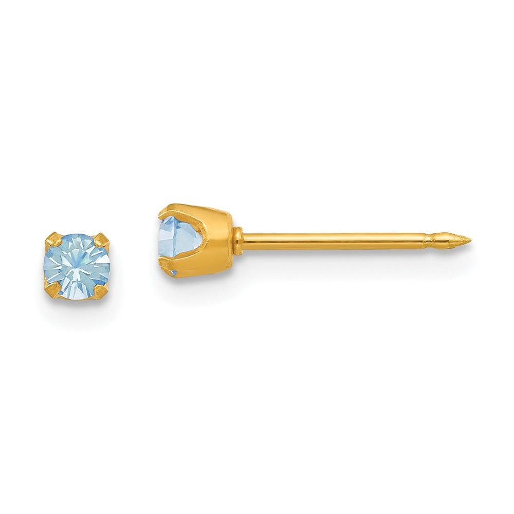 Jewelryweb 14k Yellow Gold 3mm March Crystal Birthstone Post Earrings