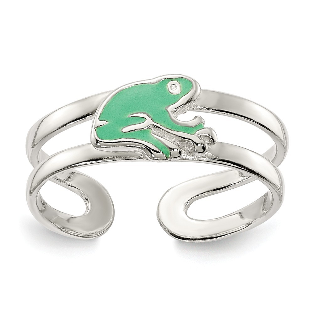 Jewelryweb Sterling Silver Green Enameled Frog Toe Ring