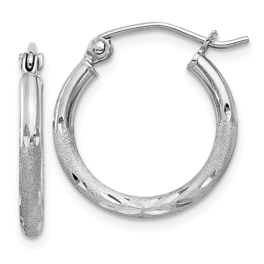 Jewelryweb Sterling Silver 2mm Satin Sparkle-Cut Tube Hoop Earrings - Measures 19x17mm Wide 2mm Thick