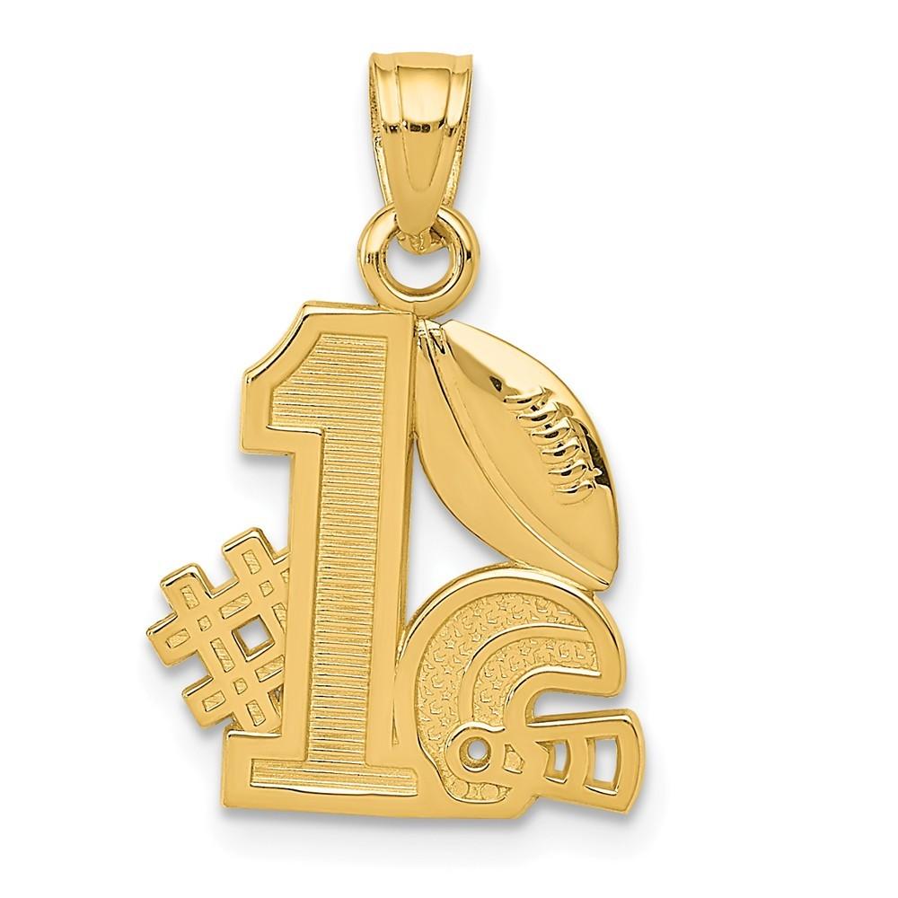 Jewelryweb 14k Yellow Gold Number 1 Football Story with Helmet Pendant - Measures 21.5x13.8mm