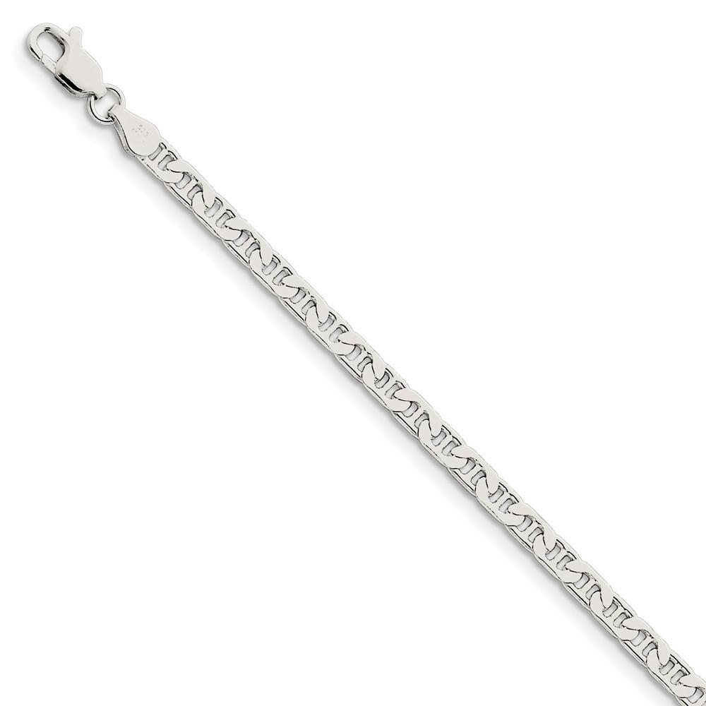 Jewelryweb Sterling Silver 3.75mm Flat Anchor Chain Bracelet - 7 Inch - Lobster Claw