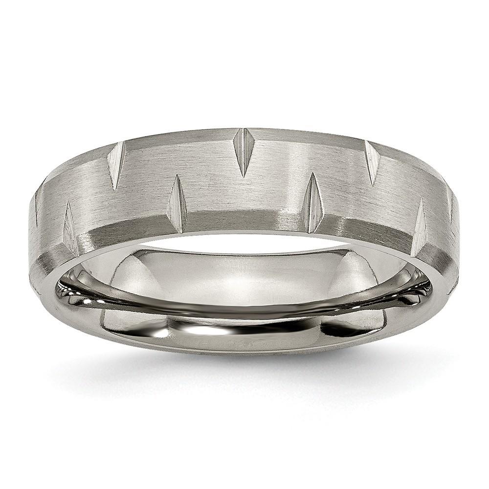 Jewelryweb Titanium Notched 6mm Satin Band Ring - Size 10