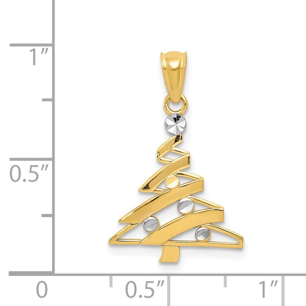 Jewelryweb 14k Yellow Gold and Rhodium Christmas Tree Pendant - Measures 22.9x14.8mm