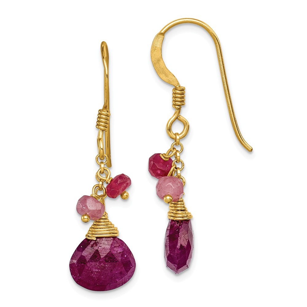 Jewelryweb Sterling Silver and Gold-Flashed Ruby Earrings - Measures 36x8mm Wide