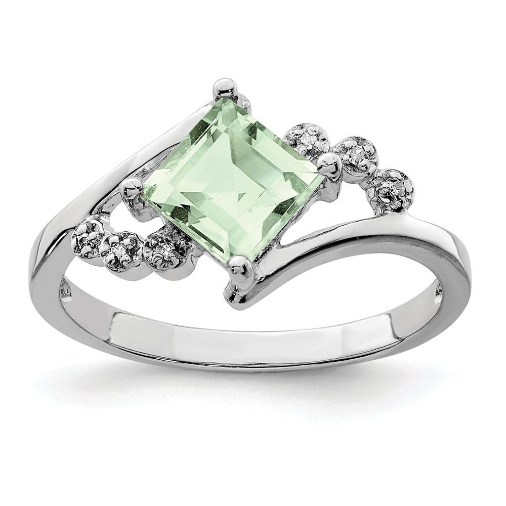 Jewelryweb Sterling Silver Rhodium Princess-cut G. Amethyst and Diamond Ring - Size 7