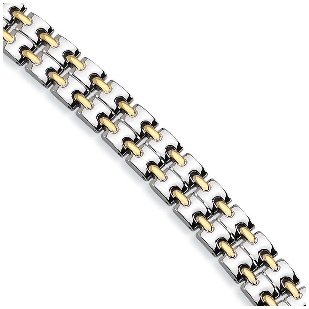 Jewelryweb Stainless Steel Gold-Flashed Bracelet - 8.75 Inch - Measures 13mm Wide