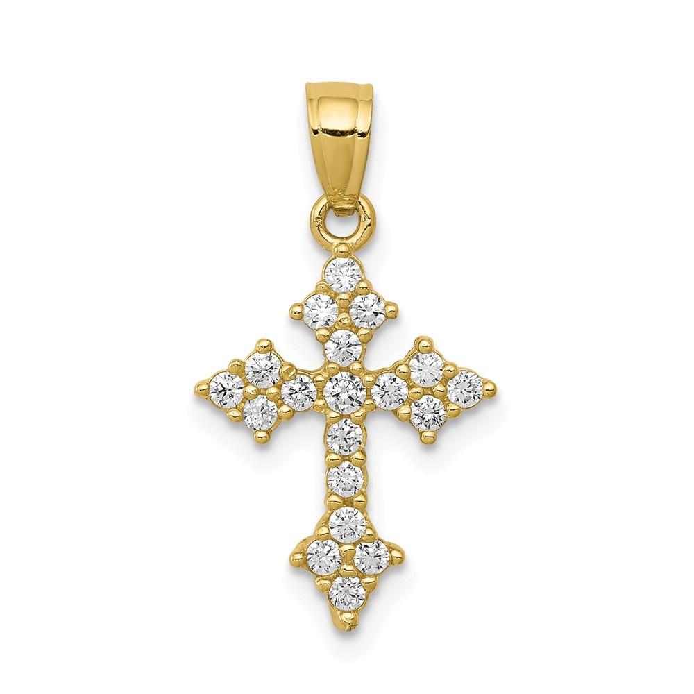 Jewelryweb 10k Yellow Gold Cubic Zirconia Passion Cross Pendant