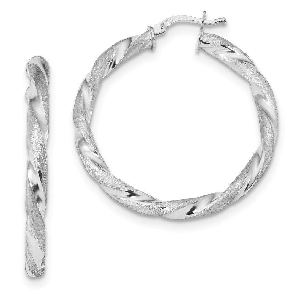 Jewelryweb Sterling Silver Rhodium Plated Satin and Polished Twisted Hoop Earringss - Measures 38.1x36.8mm Wide